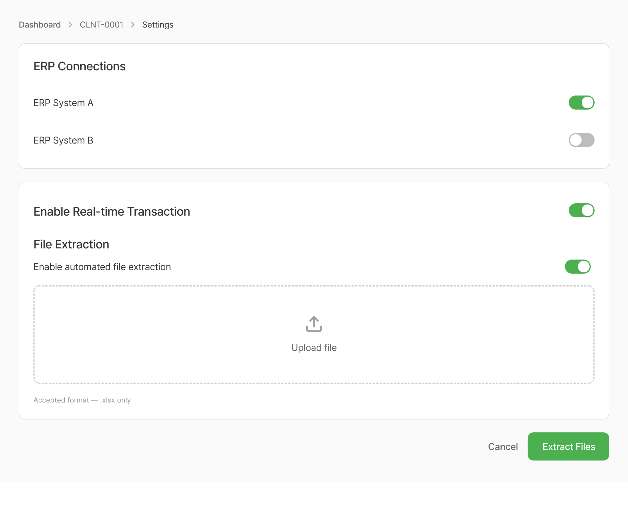 Dashboard wireframe 3 — settings panel